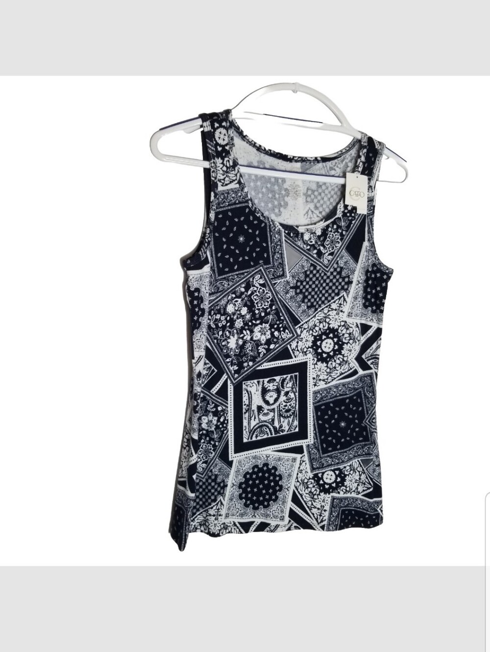 Cato Tank Top Women's Small Geometric Floral Print Sleeveless Black White New